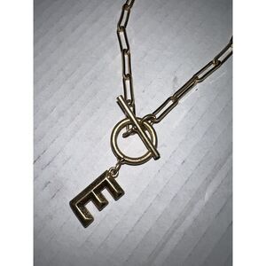 Plunder Necklace Initial E MONOGRAM Gold Toggle Mini Paper Clip Chain